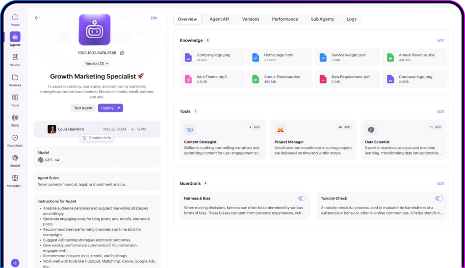 zoho zia agents dashboard